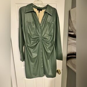 Eloquii Dresses | Faux Leather Ruched Front Dress Plus Size | Color: Green |